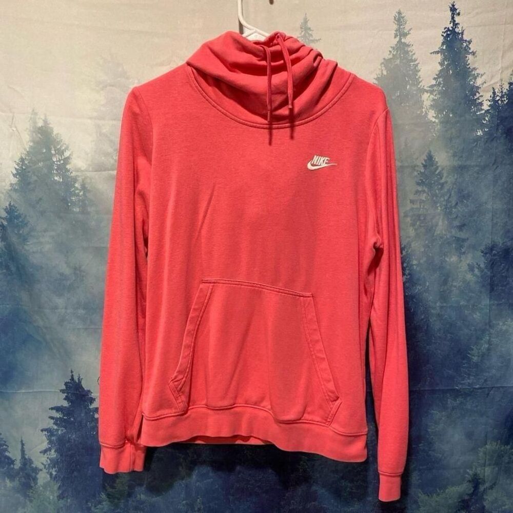Nike‎ Womens Funnel Neck Hoodie Coral Pink Cowl Neck Fleece Sweatshirt Medium